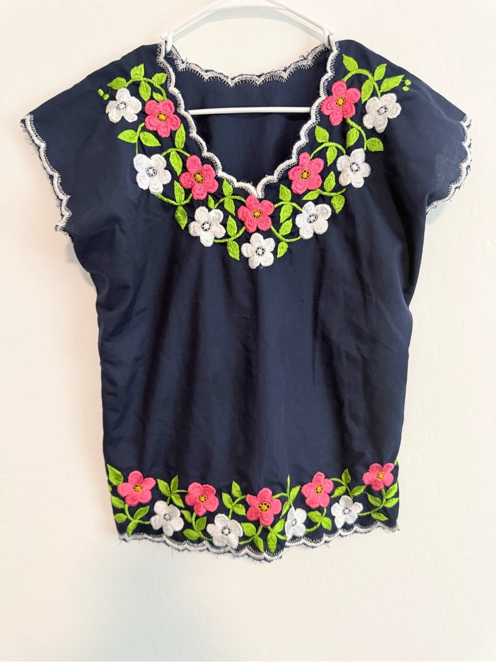 Navy Floral Embroidered Women’s Top